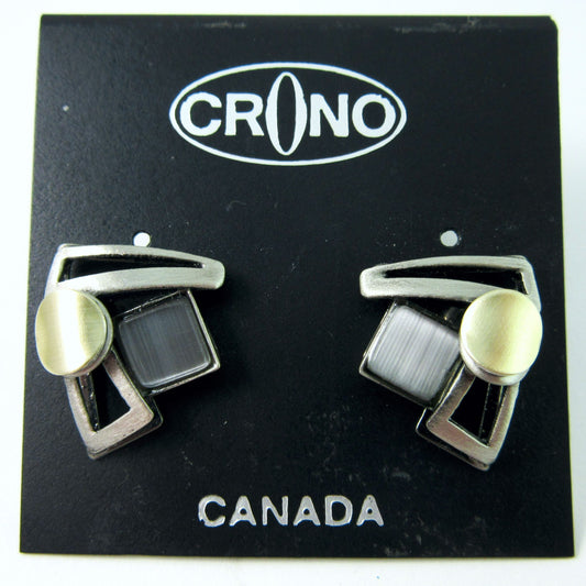 Grey Cat's Eye Geometric Stud Earrings by Christophe POLY