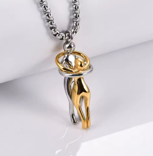 Two-tone HUGS Embrace Pendant in Steel - (with or without chain)