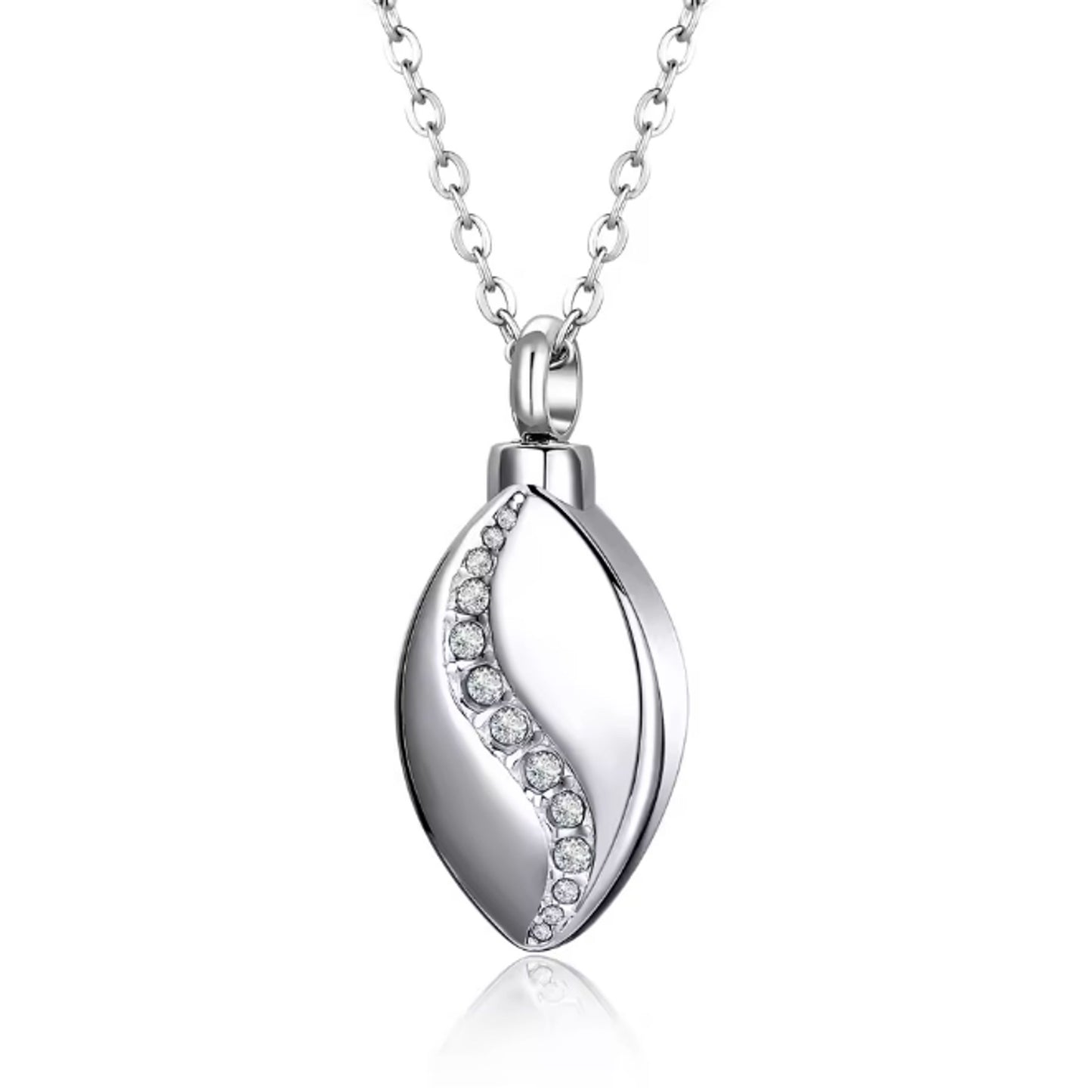 Stainless Steel URN Pendant with Clear Crystal Wave - with Funnel