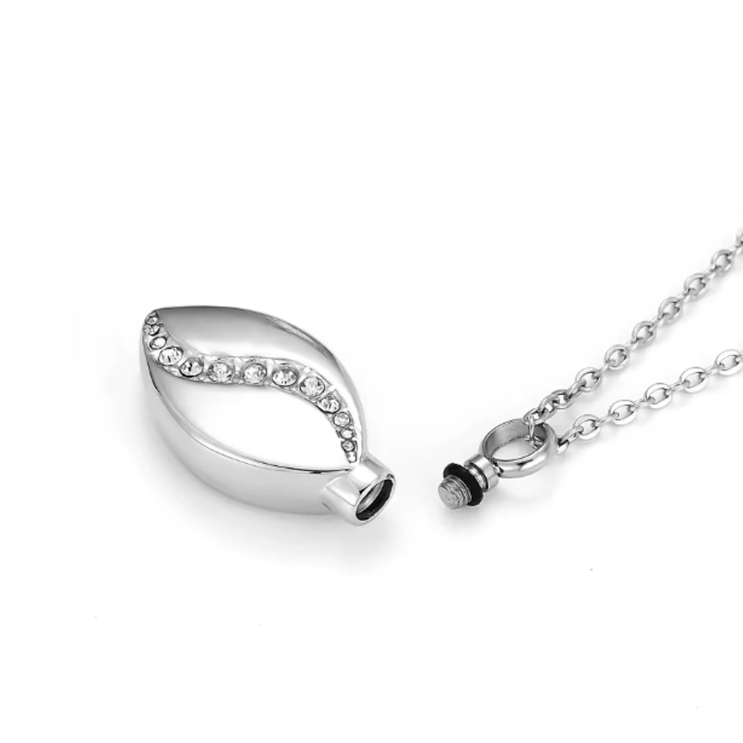 Stainless Steel URN Pendant with Clear Crystal Wave - with Funnel