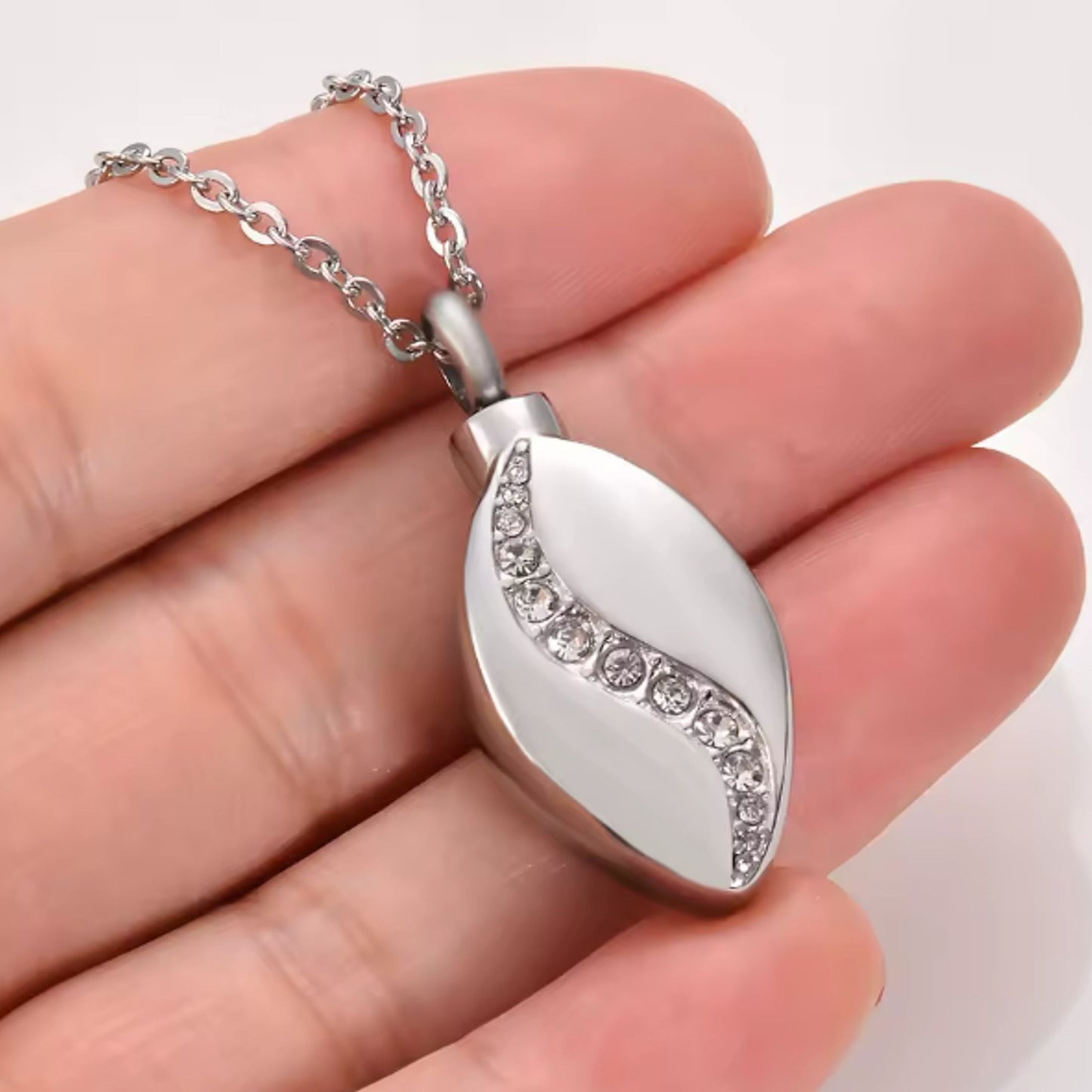 Stainless Steel URN Pendant with Clear Crystal Wave - with Funnel
